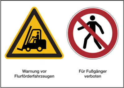 Produktbild von Dreifke® Produktsicherheitsschild, Flurförderfahrzeuge / Fußgänger verboten, ...