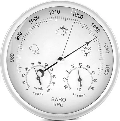 Produktbild von 3-in-1 Analoges Wettergerät - Ø14 cm - Barometer, Thermometer und Hygrometer - Stahlgehäuse - Keine Batterie erforderlich