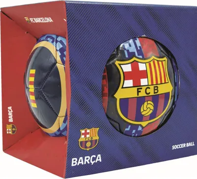 A product box containing two FC Barcelona soccer balls.