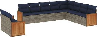 Produktbild von 10-teiliges Gartensofa-Set mit Kissen, grau, Polyrattan