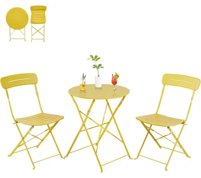 Productafbeelding van Bistroset, 3-delig, bestaande uit 2 stoelen en een tafel, weerbestendig, inklapbaar, geel