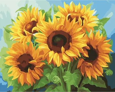 Produktbild von "Malen nach Zahlen: Sonnenblumen-Bouquet, 40x50 cm, auf Leinwand, gerahmt. Kreatives Hobby."
