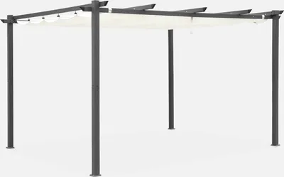 A pergola with a retractable canopy.
