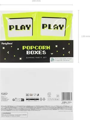 Immagine prodotto di Sacchetti per popcorn 7x7x12cm motivo gioco set di 6 nero / bianco / giallo