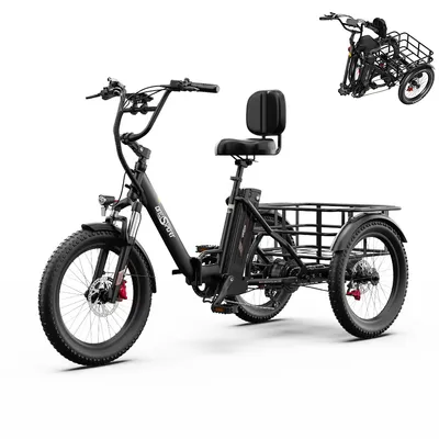 Produktbild von Onesport 20" faltbares Elektro-Dreirad Schwarz und Braun mit 250W Motor, 48V18Ah Akku