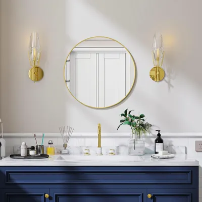 Produktbild von Koonmi runder Wandspiegel 50 cm, Metallrahmen, Gold