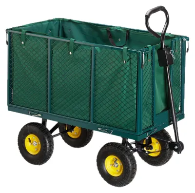 Produktbild von Relaxdays Gartenwagen, großer Bollerwagen mit klappabren Seitenteilen, herausnehmbare Plane mit Griffen, bis 500kg, grün