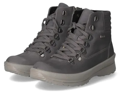Imagen del producto de Botines de cordones para mujer, color gris, fabricados en piel granulada, talla 41