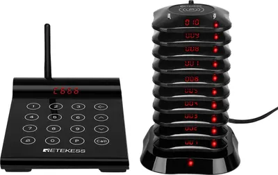 Obrázok produktu pre Retekess TD164 Bezdrôtový volací systém, Pager Systém FSK s dlhým dosahom 800 m 10 podložiek pre reštaurácie Nemocnica Súkromná klinika Kaviareň Logistický podnikový bar
