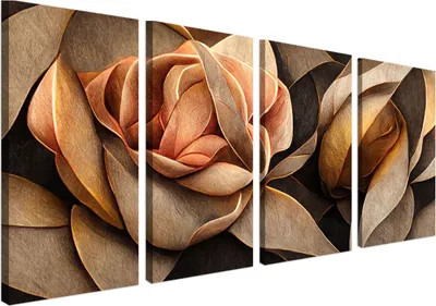 Produktbild von Wandbild Wanddeko Beige Blumen auf Leinwand - ökologische Tinte, Wasserfest - 4 Teilig 80x160 cm Leinwandbilder für wohnzimmer, schlafzimmer