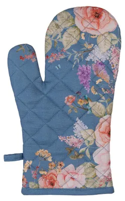 Produktbild von Clayre & Eef Ofenhandschuh 18x30 cm Blau Baumwolle Blumen