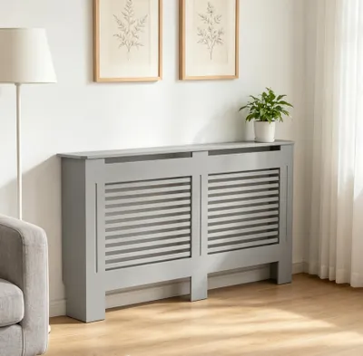 Image de WISFOR Habillage de radiateur Accessoires de climatisation et de chauffage, Habillage de chauffage horizontal pour chambre à coucher Salon, L : 152x19x92cm
