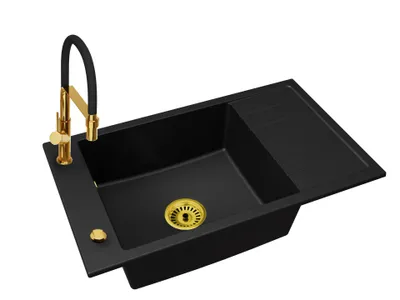 Produktbild von Küchenspüle Einbecken Luis mit automatischem Siphon und Armatur Venice Gold