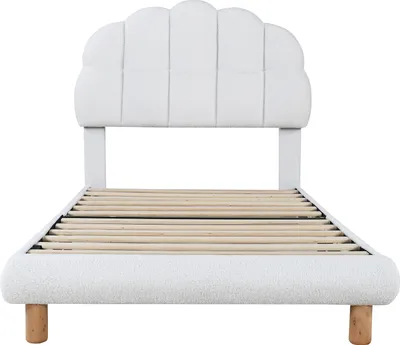 Produktbild von MODFU Kinderbett Polsterbett 90×200 cm mit Lattenrost, Jugendbett Einzelbett mit Kopfteil(Ohne Matratze), Kreisvlies Weiß