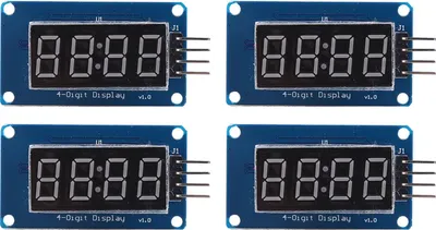 Produktbild von 4 Stück 4-stelliges Röhrenanzeigemodul, rot, einstellbare Helligkeit, LED-Segment, Unterstützung für TM1637-Treiberchip mit Taktgeber