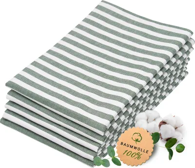 Produktbild von 5er Set Geschirrtücher gestreift aus 100% Baumwolle, 50x70 cm, dunkelgrün weiß