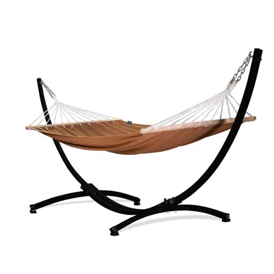 Produktbild von Potenza Outdoor Hängematte mit Gestell für 2 Personen I Stabhängematte XXL 220x160, 200kg I Schwarz Hängemattengestell 220kg Wetterfest