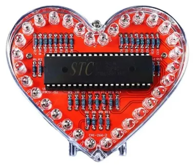 Produktbild von DIY-Lötbausatz mit herzförmiger LED - 51-MCU-LED-Wasserflussmodul - 32-teilig - Übungsplatine - 8,9 x 7,4 x 1,8 cm