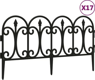 A black garden border fence is shown against a white background.