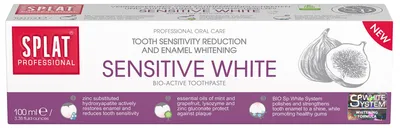 Produktbild von Zahnpasta, Splat, Sensitive White, hellt die Zähne sanft auf, mindert Zahnempfindlichkeit, mit ätherischen Ölen und Feigen-Extrakt, fluoridfrei, 100 ml