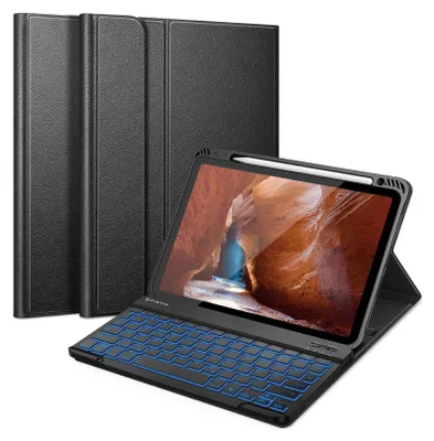 Produktbild von FINTIE Tastatur Hülle für iPad Air 11 Zoll M4/M3/M2 (2026/2025/2024), iPad Air 5/4 Gen 10.9" - 7-farbige Hintergrundbeleuchtung, TPU Rückseite Schutzhülle, Magnetische abnehmbare Keyboard, Schwarz