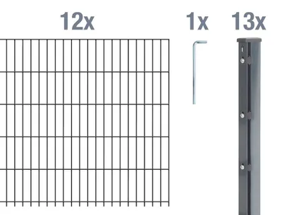 Immagine prodotto di Alberts 679767 Recinzione a doppia rete metallica come set completo di 32 pezzi, antracite, altezza 103 cm, lunghezza 30 m