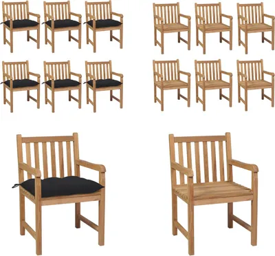 Produktbild von vidaXL Gartenstühle 6 Stk. mit Schwarzen Kissen Massivholz Teak - Gartenstuhl - Gartenstühle - Gartensessel - Holzstuhl