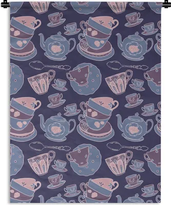 Produktbild von MuchoWow® Wandteppich Wandbehang Muster - Tee - Tasse - Teekanne 120x160 cm Tapisserie Dekoration Wandtuch - Wohnzimmer - Moderne