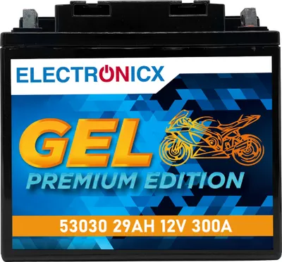 Immagine prodotto di Batteria per Motociclo Electronicx Y60-N30L-A GEL 12V 29Ah 300A/EN – Manutenzione Zero, Impermeabile, Doppia Durata, Pronta all'Uso ▶ Premium  Batteria Moto AGM Senza Manutenzione