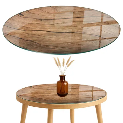 Produktbild von Glasplatte Tisch – Esstischplatte Glas – Tischplatte Glas – Glasarbeitsplatte Tisch – Glasplatte Esstisch – Pflegeleicht – Witterungsbeständig – fi50 cm – Natürliche Holzmaserung