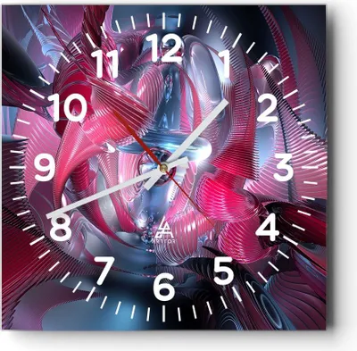Produktbild von Wanduhr - Quadrat - Glasuhr - Abstraktion Chemie Kybernetik - 40x40cm - Schleichendes Uhrwerk - Lautlos - zum Aufhängen bereit - Dekoration Modern - Wanddekoration aus Glas - C4AC40x40-2333