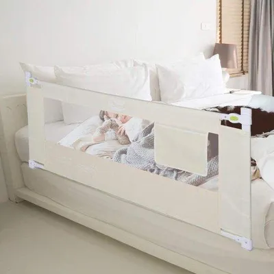 Zdjęcie produktu dla Składana barierka do łóżeczka dziecięcego – 68 cm – 150 cm – 180 cm – 200 cm – składana w pionie – regulowana w 8 pozycjach – zabezpieczenie do łóżeczka dziecięcego – barierki do łóżeczka – zabezpieczenie do spania dla dzieci