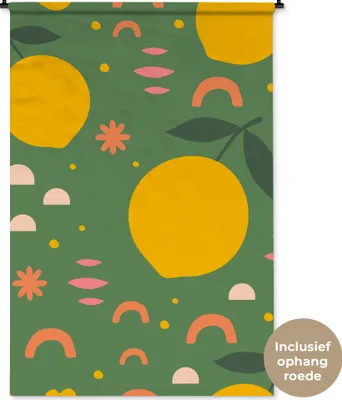 Produktbild von MuchoWow® Wandteppich Wandbehang Zitrone - Zitrusfrüchte - Muster 120x180 cm Tapisserie Dekoration Wandtuch - Schlafzimmer - Dekorationen für das Haus