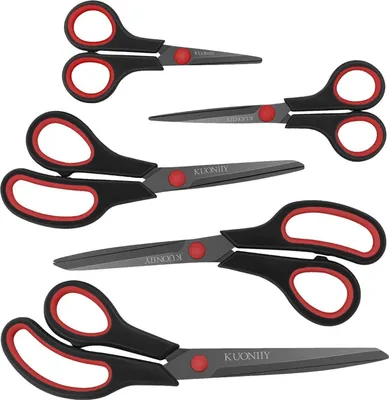 Produktbild von KUONIIY Scheren Set 5-teilig Titanbeschichtung Soft-Grip Schwarz Rot