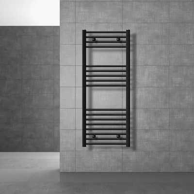 Obrázek produktu pro LuxeBath koupelnový radiátor Sahara, 500x1200 mm, černý, zakřivený s bočním připojením, bez topného tělesa