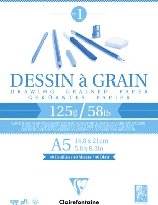 Produktbild von Clairefontaine 5x Gekörntes Zeichenpapier Block geleimt 40 Blatt A5 weiß 96686C