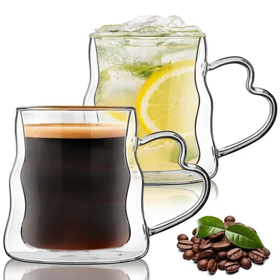 Image de Verres à café Latte Macchiato, double paroi, 500 ml, en verre borosilicaté, lot de 2 avec anse