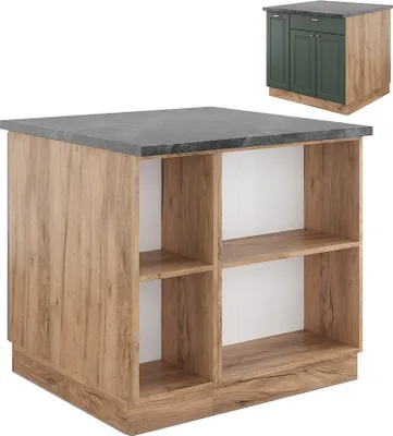 Produktbild von Vicco Kücheninsel Fame-Line, 90 cm mit Schublade, ohne Arbeitsplatte, Grün-Gold Landhaus/Goldkraft Eiche