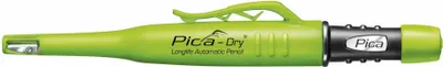 A bright green Pica-Dry Longlife Automatic Pencil with a black grip section and the Pica logo visible.