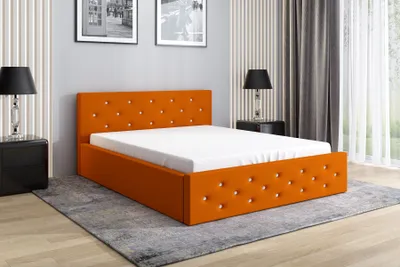 Produktbild von Polsterbett VALI  90 x 200  mit Matratze, Bettkasten und Lattenrost. Farbe: Orange