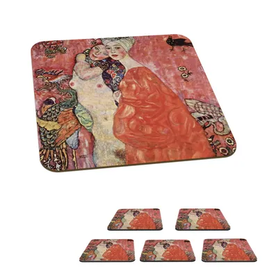Produktbild von KitchenYeah® Glasuntersetzer Quadratisch 6er Set Freundinnen - Gemälde von Gustav Klimt 10x10 cm Untersetzer für Gläser - Getränkeuntersetzer - Tischplattenschutz - Tischuntersetzer für Tassen Tisch