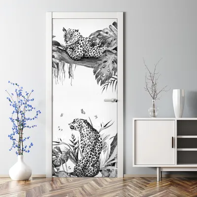 Produktbild von Dekorative Türtapete selbstklebend Türaufkleber Aufkleber Tropische Geparden Schwarz-Weiß 77 x 200 cm