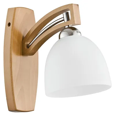 Produktbild von Wandlampe Holz Glas E27 H: 24 cm Natur Weiß Skandinavisch