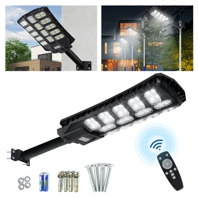 Zdjęcie produktu dla LZQ solarna lampa uliczna 500W z czujnikiem ruchu ogrodowe lampy solarne 1344 LED słoneczne reflektory 8500K chłodna biel 3 tryby