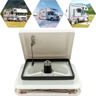 Image de Ventilateur de toit pour camping-car/caravane - Ventilateur de toit - 12 V, 3,6 W - 10 pales - Débit d'air de 30 m³/min -à boutons - Beige