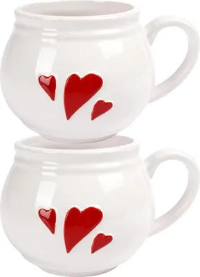 Produktbild von Orion | Becher aus Keramik Set - 430 Ml - 2 Stück - Weiß - Herzdesign - Spülmaschinenfest