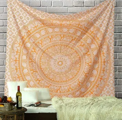 Produktbild von Ibenzoa® Mandala-Wandteppich mit Elefantenmotiv – Boho Wandbehang aus 100% Baumwolle, 230 x 213 cm, Orange