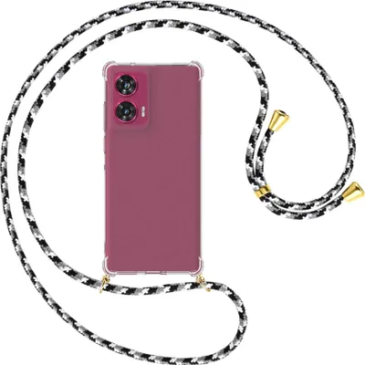 Produktbild von Handykette Backcover-Schutzhülle mit Band (Metall goldfarben) für Motorola Edge 50 Fusion 5G - schwarz/grau/weiß