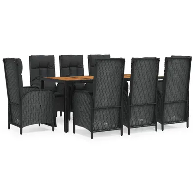 Produktbild von vidaXL 9-tlg. Garten-Essgruppe mit Kissen Schwarz Poly Rattan