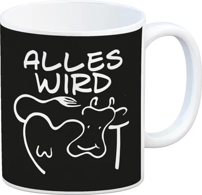 Produktbild von Alles wir KUHt Kaffeebecher in schwarz zum Thema Bauernhof mit Kuh Motiv